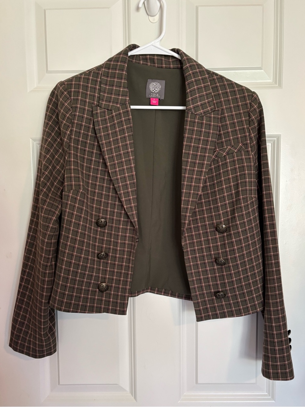 Vince Camuto Double-Breasted Cropped Blazer Olive